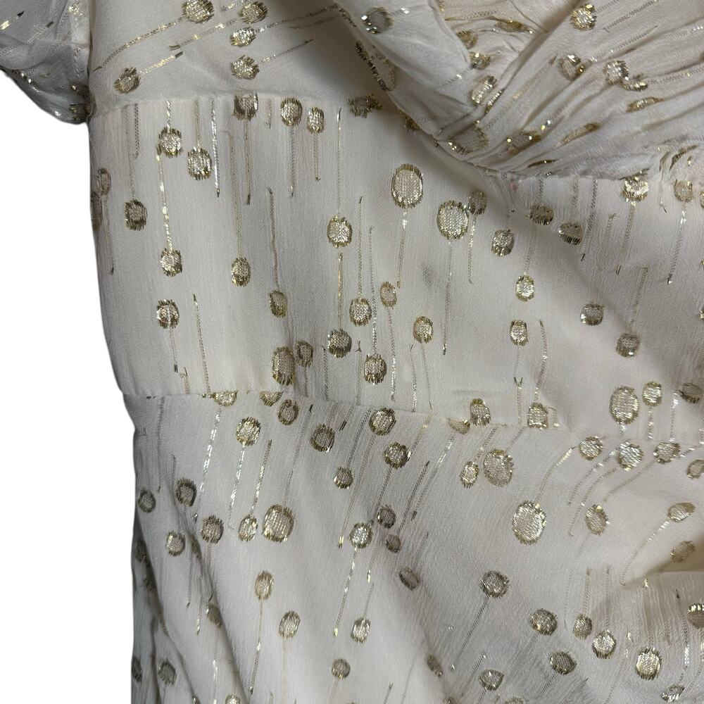 Monique Lhuillier White Gold Metallic Draped Coupe Sweetheart  Formal Gown 10 - Picture 11 of 14